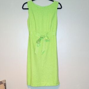 Cato Green Tie Front Linen Sheath Dress Scoop Neck Midi